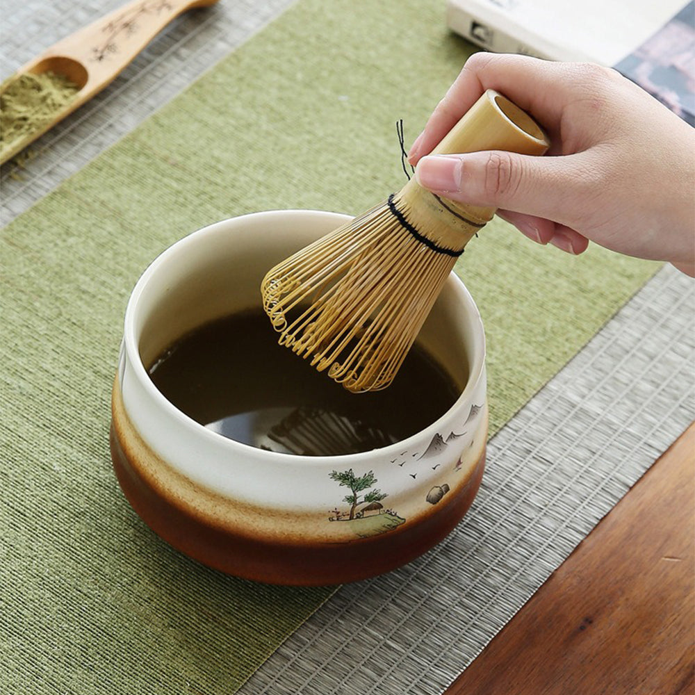 Matcha Tea Set | Mountain Landscape Chawan & Bamboo Whisk