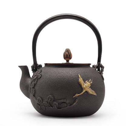Cast Iron Teapot Pine Crane 1200ml with Copper Lid