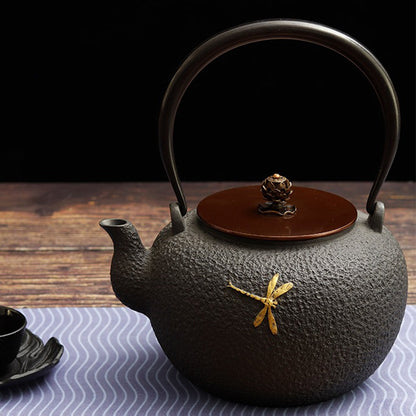 Cast Iron Teapot Dragonfly Lotus 1400ml Tetsubin