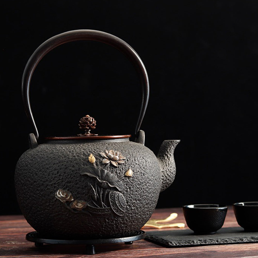 Cast Iron Teapot Dragonfly Lotus 1400ml Tetsubin