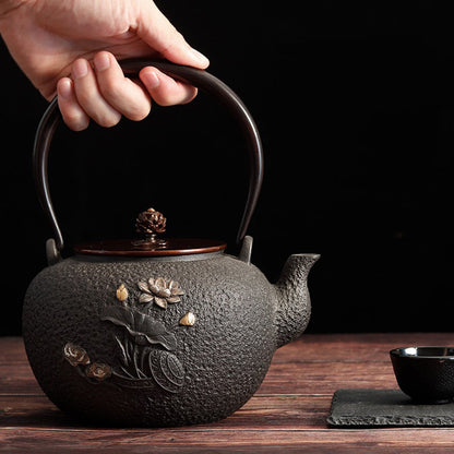 Cast Iron Teapot Dragonfly Lotus 1400ml Tetsubin