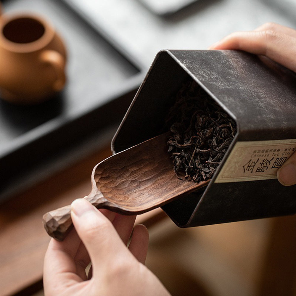 Walnut Cha He Tea Holder – Hand-Carved Black Walnut Tea Scoop | Gongfu Tea Ceremony Utensil, 15cm
