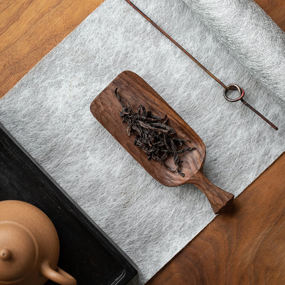 Walnut Cha He Tea Holder – Hand-Carved Black Walnut Tea Scoop | Gongfu Tea Ceremony Utensil, 15cm