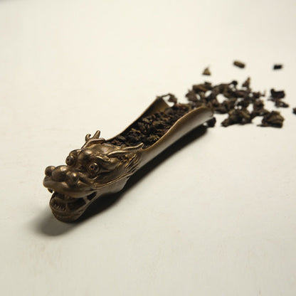 Copper Dragon Cha He Tea Scoop Holder Brass