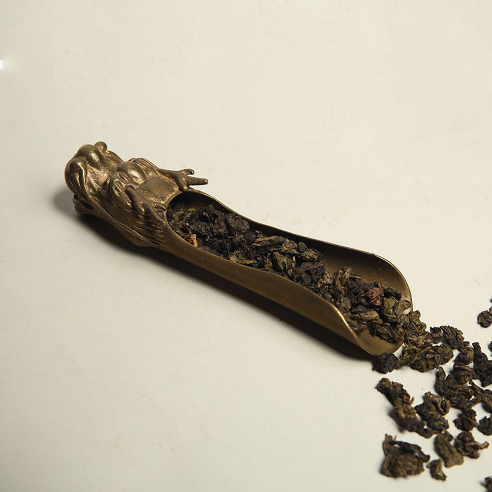 Copper Dragon Cha He Tea Scoop Holder Brass