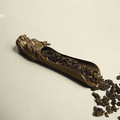 Copper Dragon Cha He Tea Scoop Holder Brass