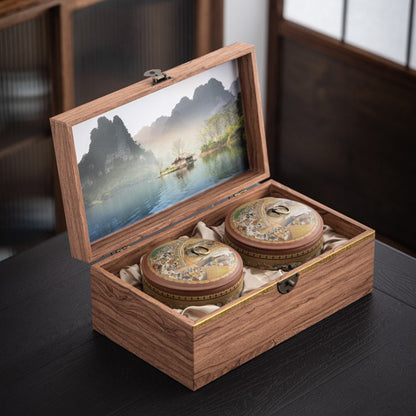 Tea Caddy Set Purple Clay Qingming Airtight 2-Piece Gift