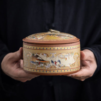 Tea Caddy Set Purple Clay Qingming Airtight 2-Piece Gift