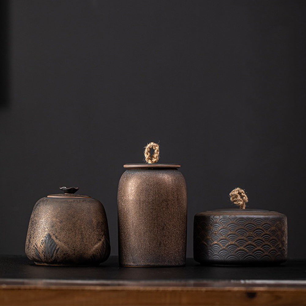 Coarse Pottery Tea Caddy Handmade Stoneware Canister