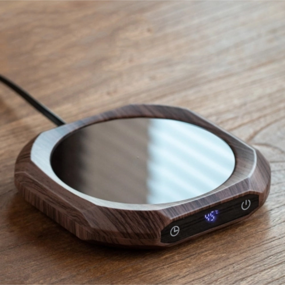 Mug Warmer with Temperature Control – Walnut Desk Beverage Warmer
