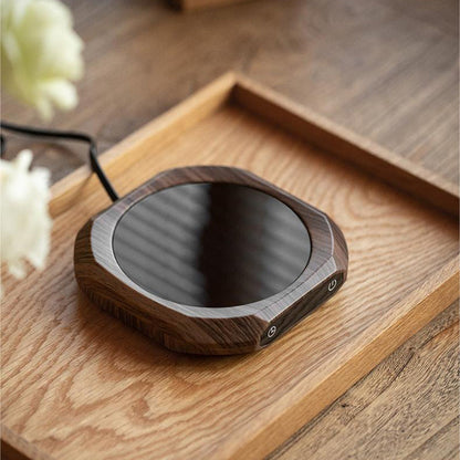 Mug Warmer with Temperature Control – Walnut Desk Beverage Warmer