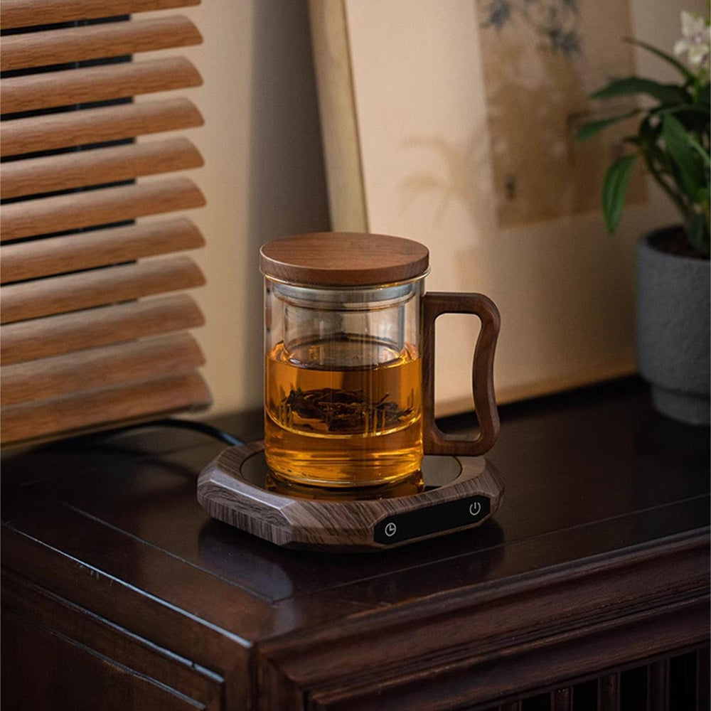 Mug Warmer with Temperature Control – Walnut Desk Beverage Warmer