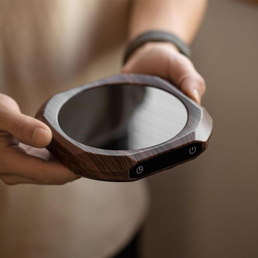 Mug Warmer with Temperature Control – Walnut Desk Beverage Warmer