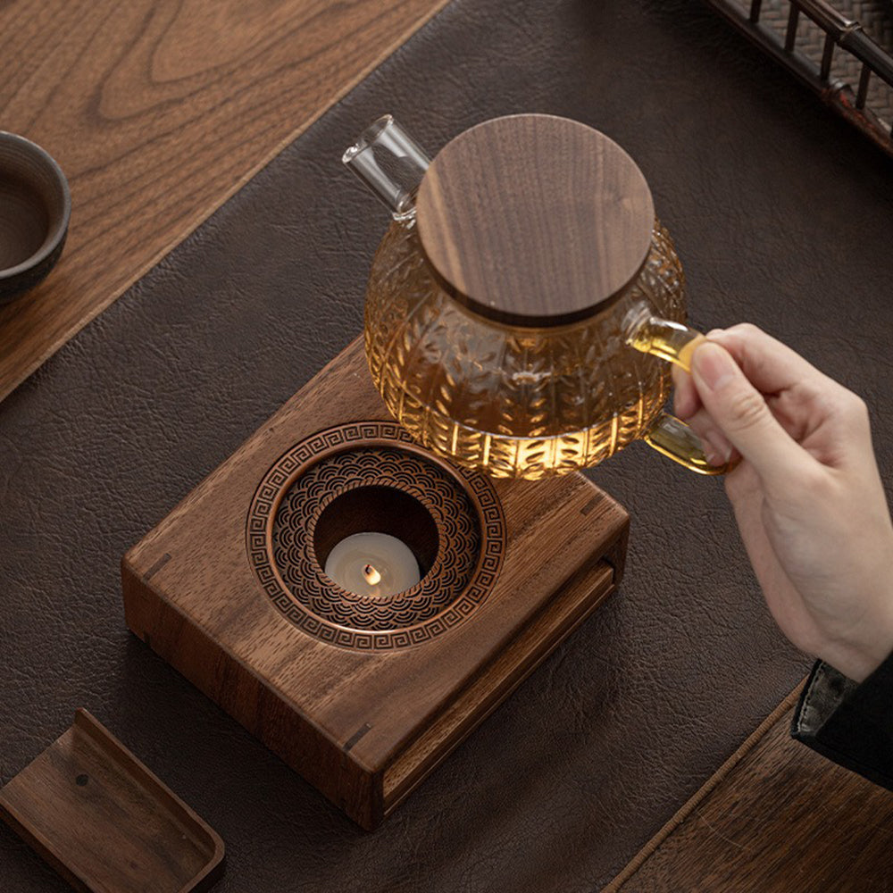 Candle Teapot Warmer | Walnut Wood Tea Warmer Stand