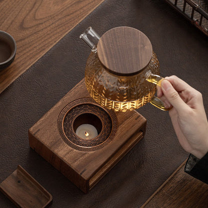Candle Teapot Warmer | Walnut Wood Tea Warmer Stand