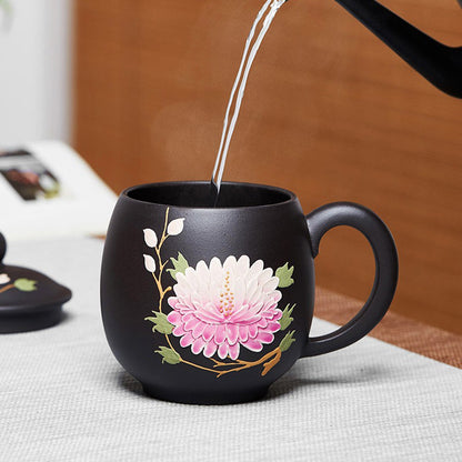 Purple Clay Teacup Color Changing Peony Lidded Cup