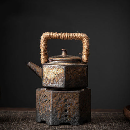 Teapot with Candle Warmer Hexagon Coarse Pottery 200ml Set