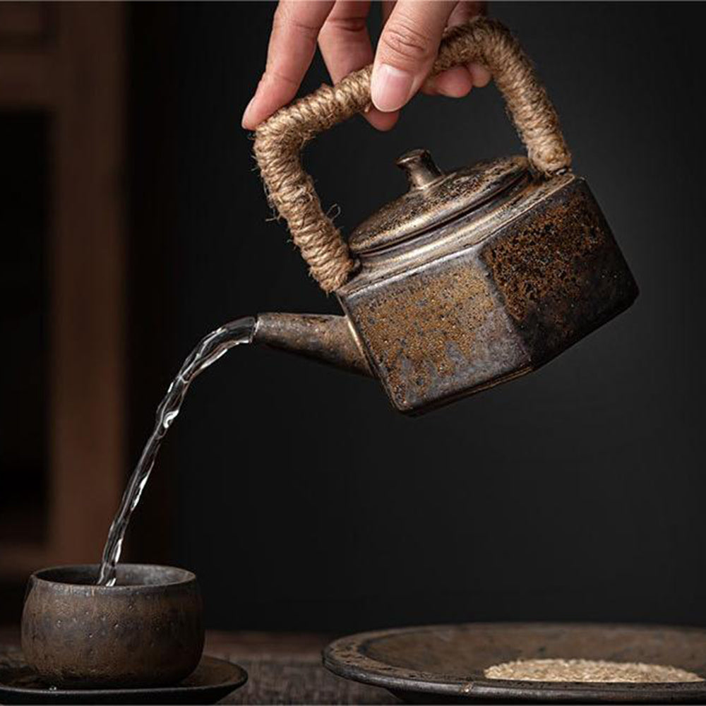 Teapot with Candle Warmer Hexagon Coarse Pottery 200ml Set
