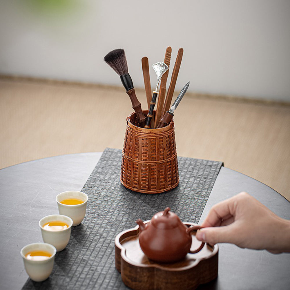 Bamboo Tea Utensil Set 6-Piece With Woven Holder Cha Dao