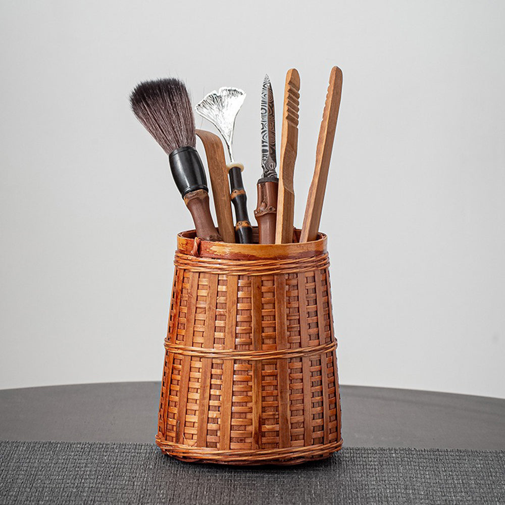 Bamboo Tea Utensil Set 6-Piece With Woven Holder Cha Dao
