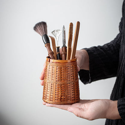Bamboo Tea Utensil Set 6-Piece With Woven Holder Cha Dao