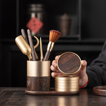 Tea Utensils Set – Ebony & Copper Kung Fu Tea Tools with 6 Coasters
