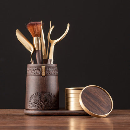 Chinese Tea Ceremony Set Ebony Wood 6-Piece Liu Jun Zi
