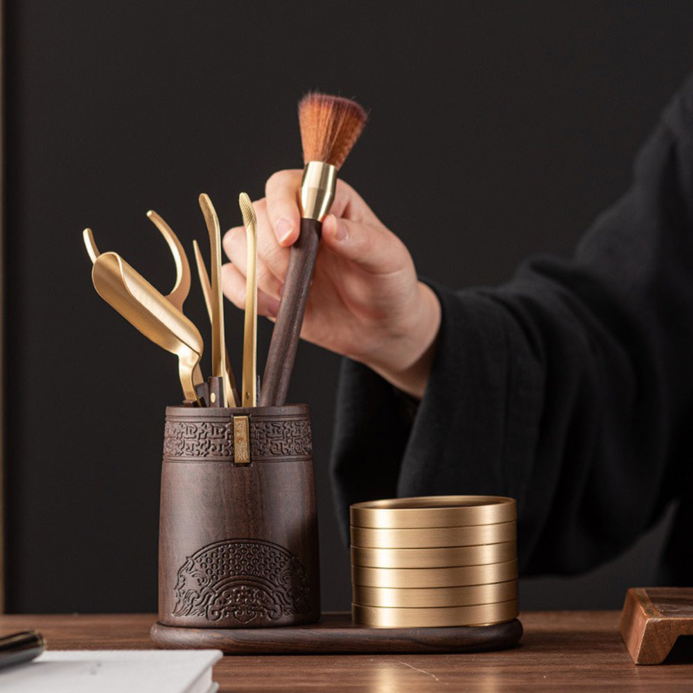 Chinese Tea Ceremony Set Ebony Wood 6-Piece Liu Jun Zi