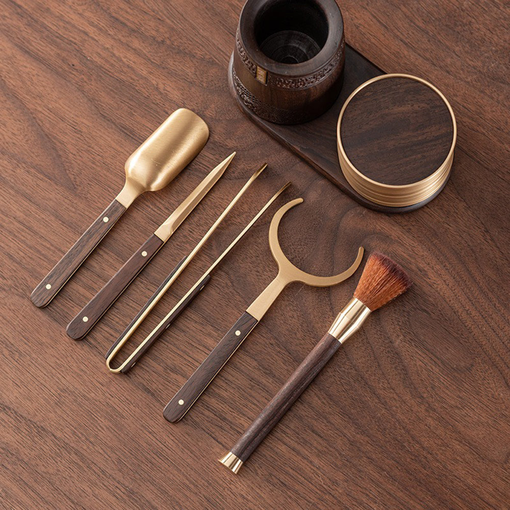 Chinese Tea Ceremony Set Ebony Wood 6-Piece Liu Jun Zi