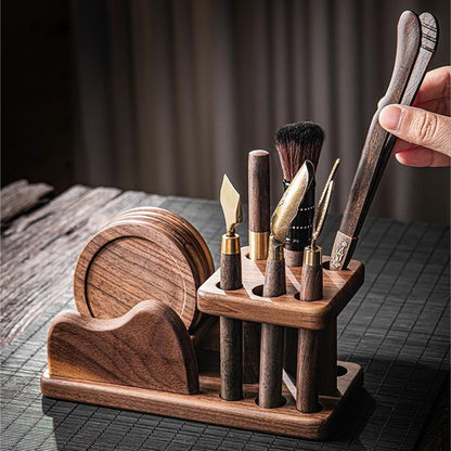 Tea Utensils Set Walnut Wood | 6-Tool Kit & Coasters