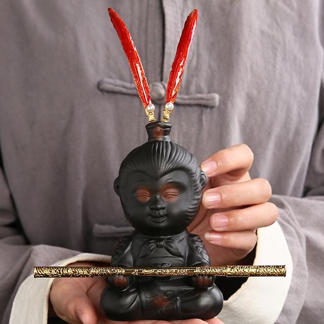 Cute Wukong Purple Pottery Tea Pet Black Myth