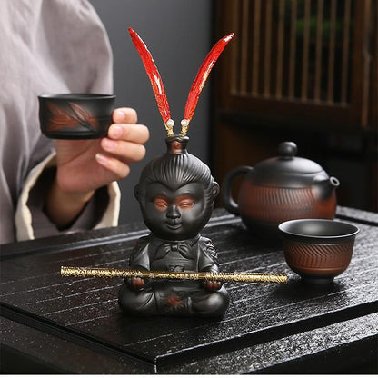 Cute Wukong Purple Pottery Tea Pet Black Myth