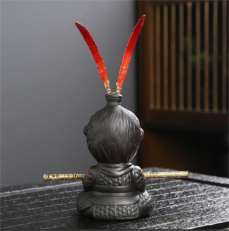 Cute Wukong Purple Pottery Tea Pet Black Myth