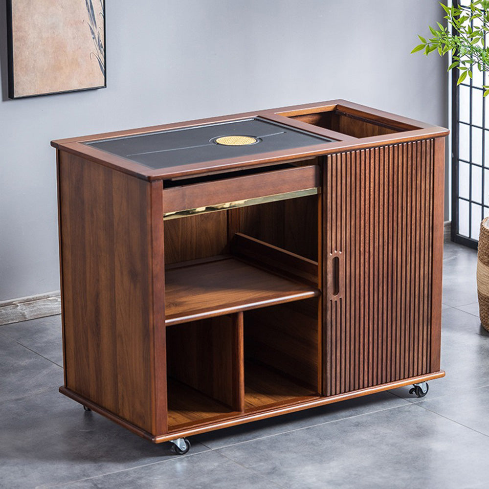 Walnut Tea Table with Black Stone Tray & Water System