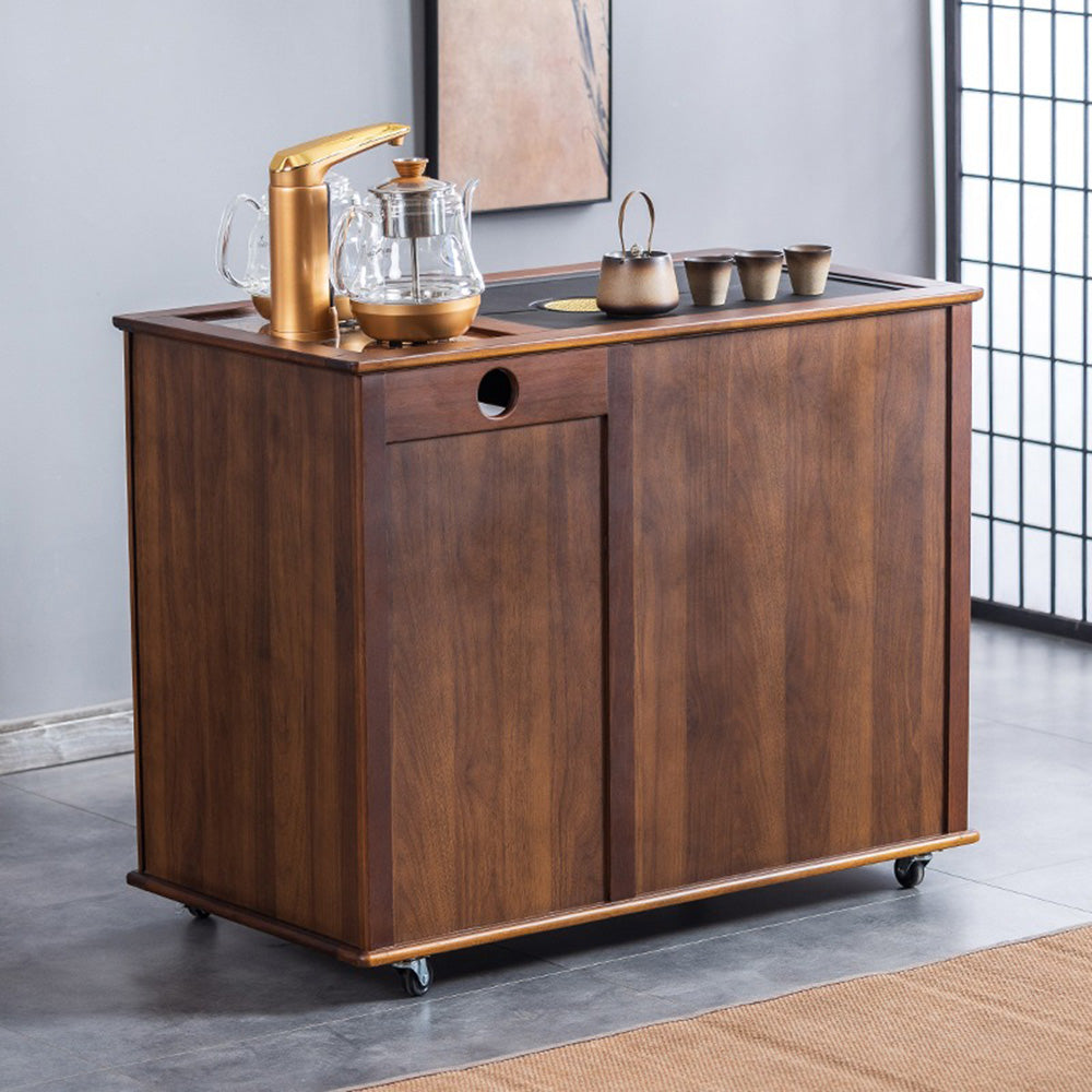 Walnut Tea Table with Black Stone Tray & Water System