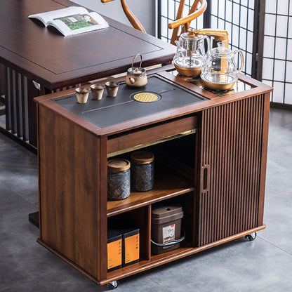 Walnut Tea Table with Black Stone Tray & Water System