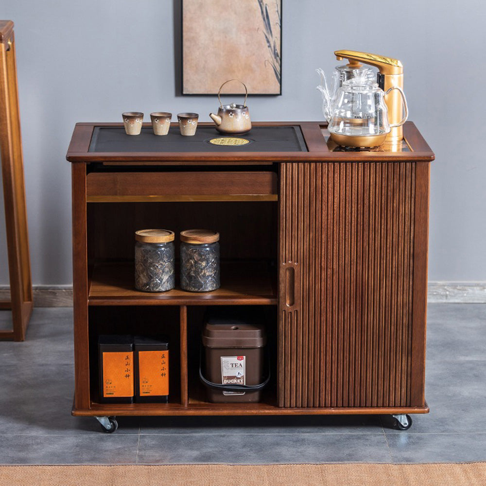 Walnut Tea Table with Black Stone Tray & Water System
