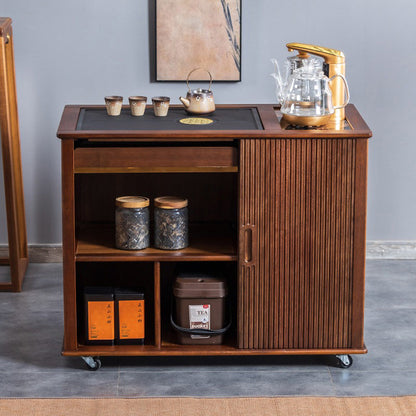 Walnut Tea Table with Black Stone Tray & Water System