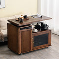 Tea Table Walnut Wood Movable 360° Rotate with Storage