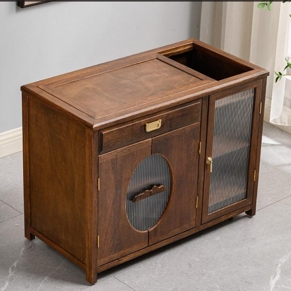 Walnut Tea Table Movable with Smart Induction Cooker