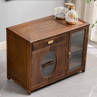 Walnut Tea Table Movable with Smart Induction Cooker