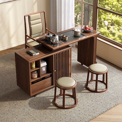 Walnut Tea Table 3-Mode Extendable Rotating with Induction Cooker