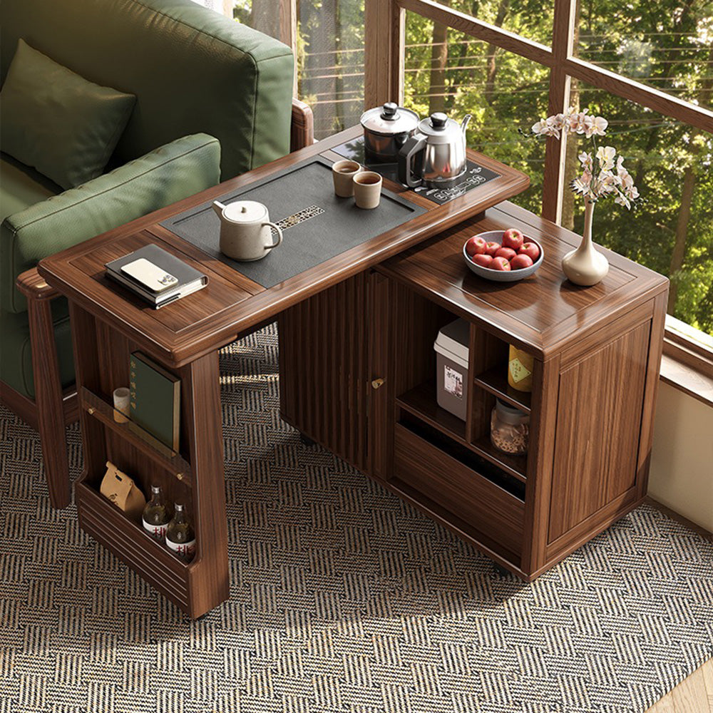 Walnut Tea Table 3-Mode Extendable Rotating with Induction Cooker