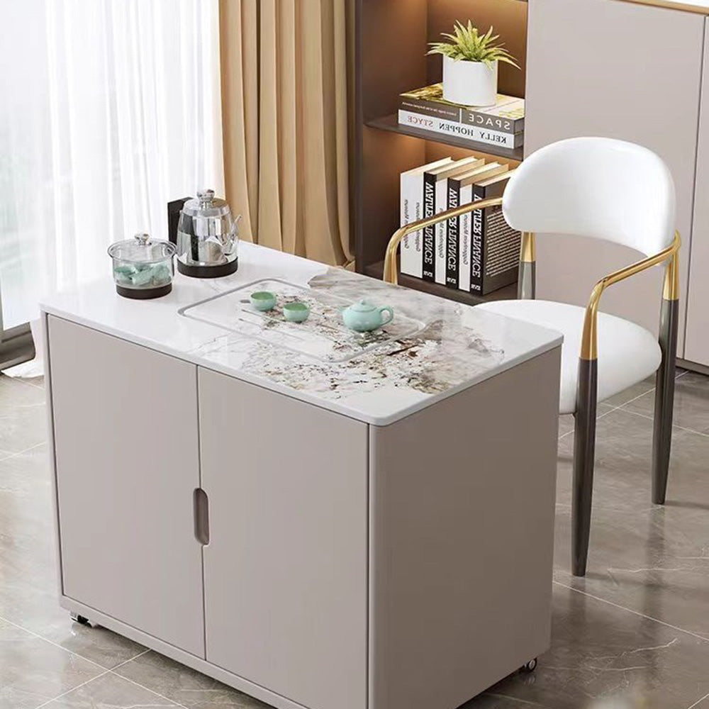 Rock Slab Movable Tea Table With Smart Kettle & Sterilizer | 360° Wheels