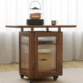 Movable Tea Table Ash Wood with Storage & Glass Door