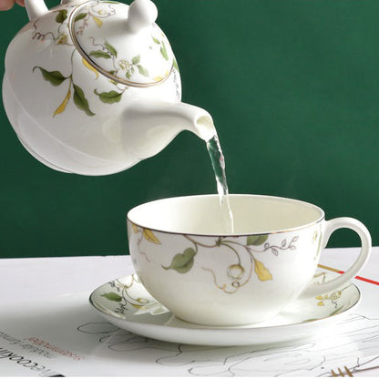 Bone China Tea for One Floral Leaf 450ml Teapot Cup Set
