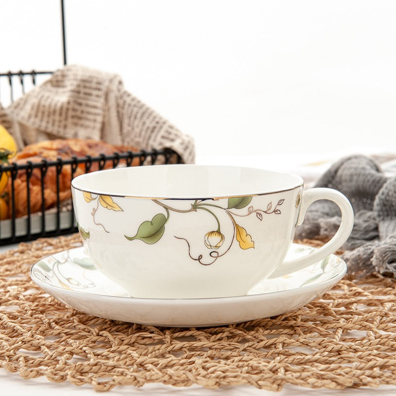 Bone China Tea for One Floral Leaf 450ml Teapot Cup Set