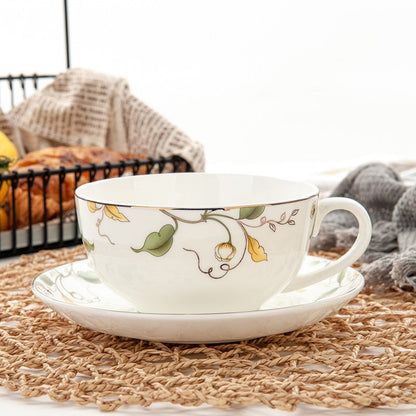 Bone China Tea for One Floral Leaf 450ml Teapot Cup Set