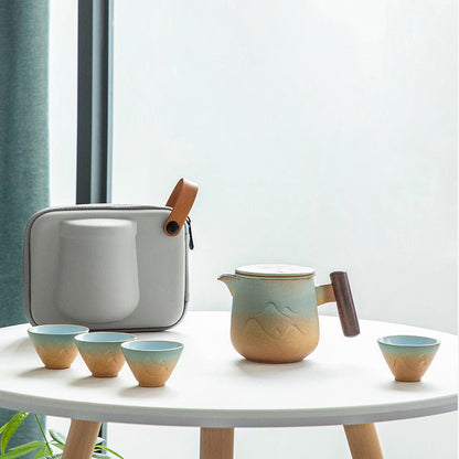 Travel Tea Set Portable Japanese Ceramic Teapot & 4 Cups