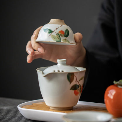Travel Tea Set Ruyao Persimmon Ceramic Portable 4pc